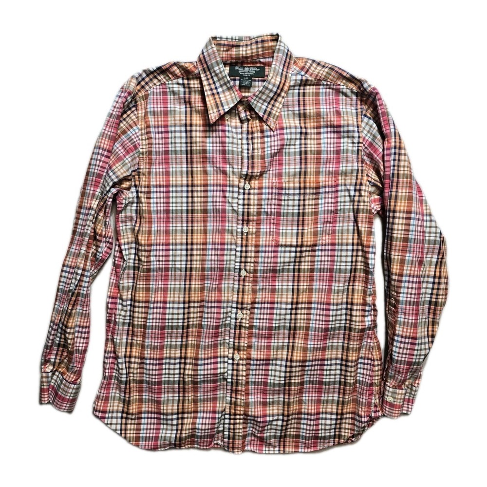Brooks Brothers Men's Dress Shirt Large  Slim Fit Plaid Egyptian‎ Cotton